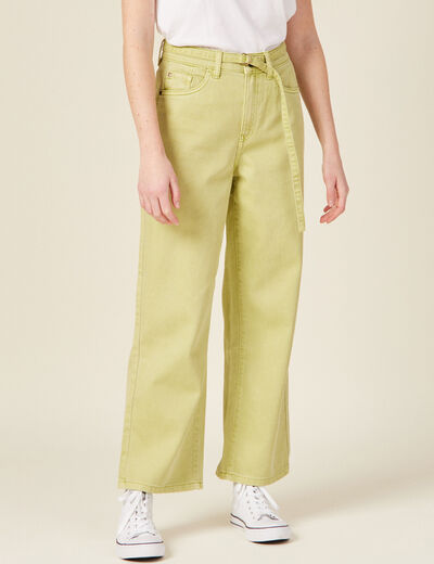 Jeans large taille haute vert anis femme