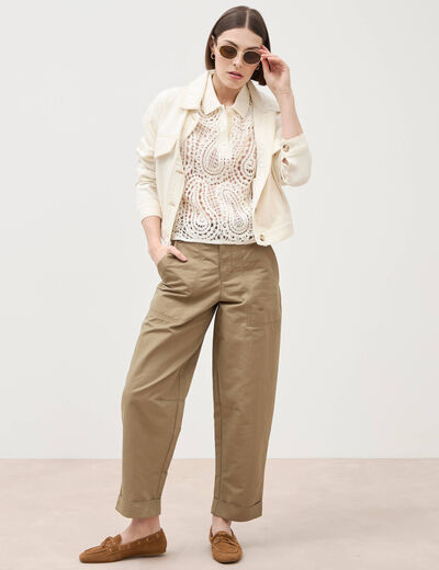Pantalon loose taille haute vert kaki femme