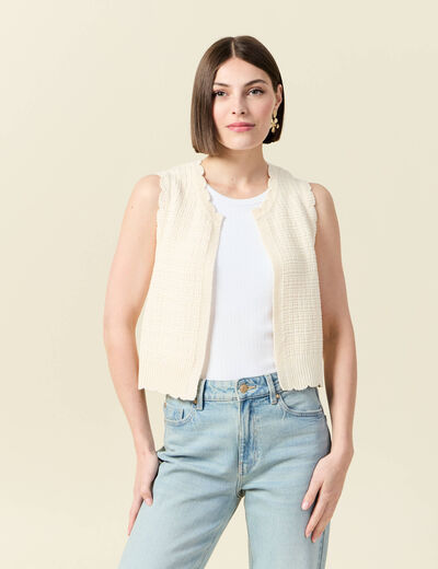 Gilet droit court sans manches creme femme