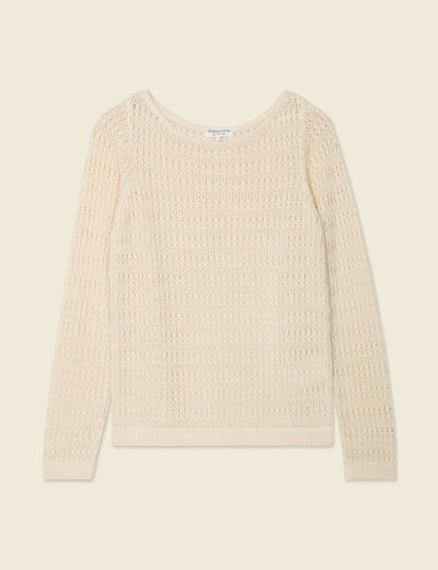 Pull manches longues ajouré ecru femme