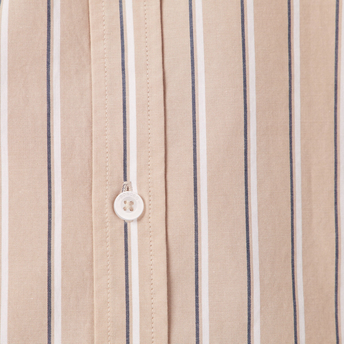 Chemise ray&eacute;e en coton manches longues beige homme
