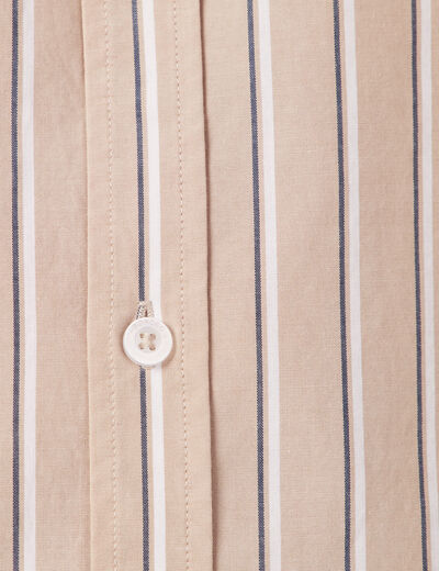 Chemise ray&eacute;e en coton manches longues beige homme