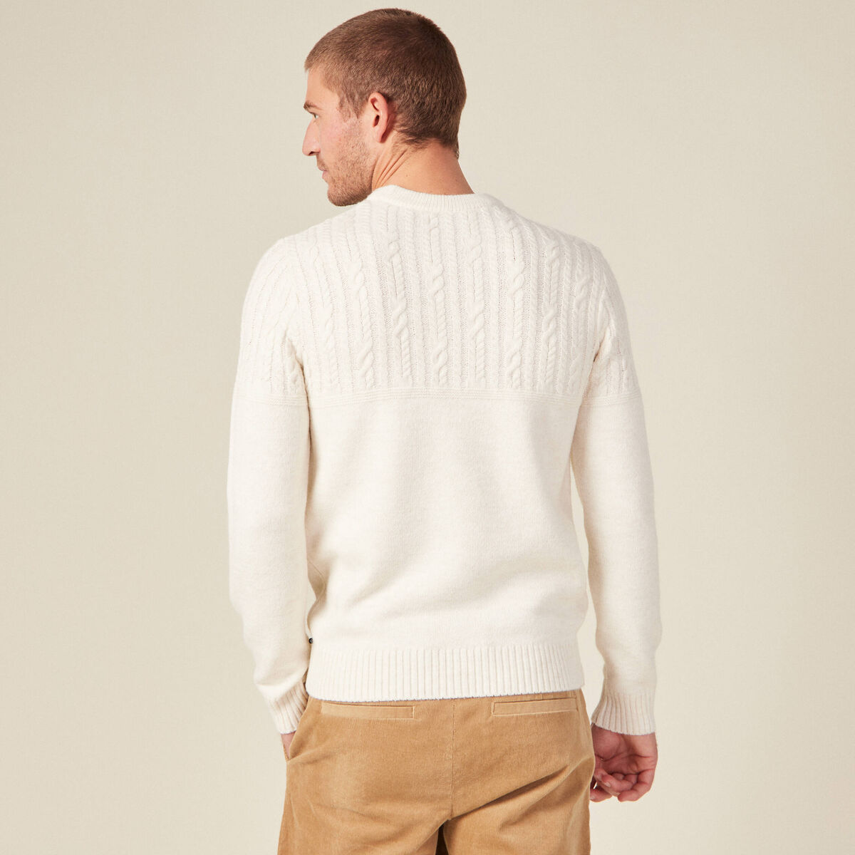 Pull manches longues torsades ecru homme