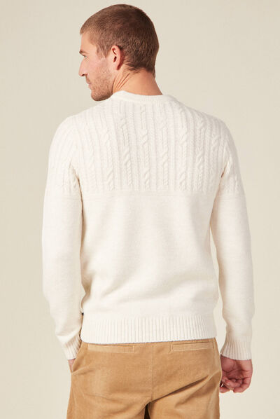 Pull manches longues torsades ecru homme