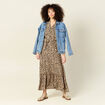 Robe longue droite manches 3/4 marron clair femme
