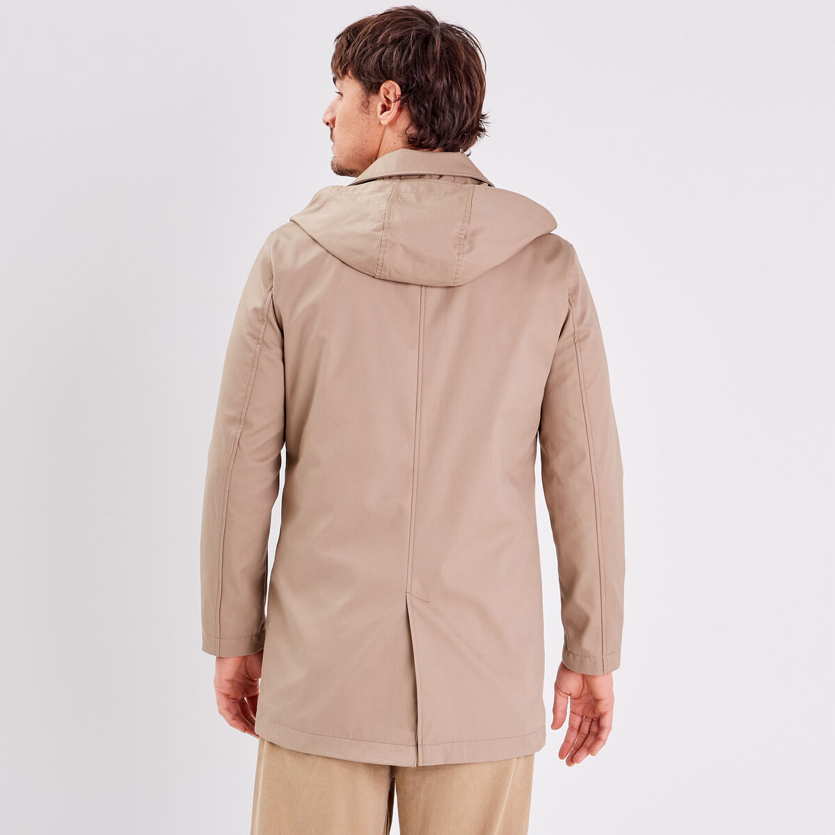 Trench droit à capuche beige homme
