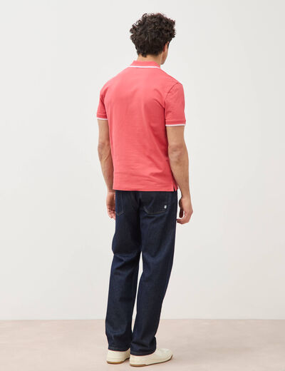 Polo cintr&eacute; en coton manches courtes rouge corail homme