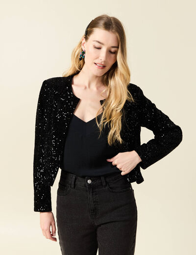 Gilet manches longues sequins noir femme