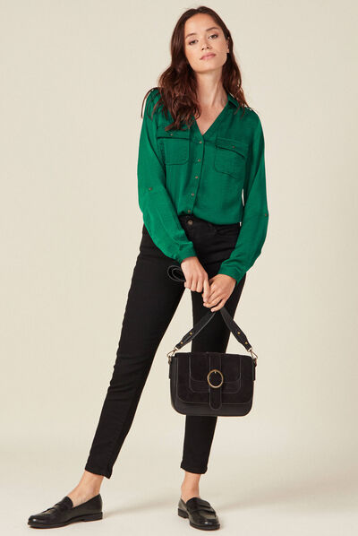 Chemise manches longues vert femme