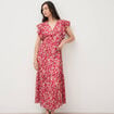 Robe fluide col v manches courtes rouge cerise femme