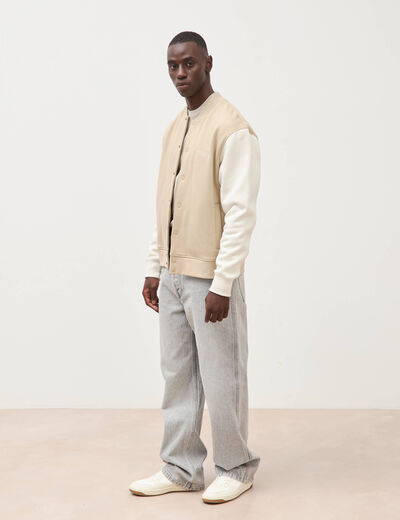Sweat manches longues brod&eacute; beige homme