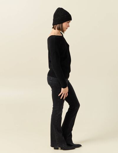 Pull manches longues ajouré noir femme