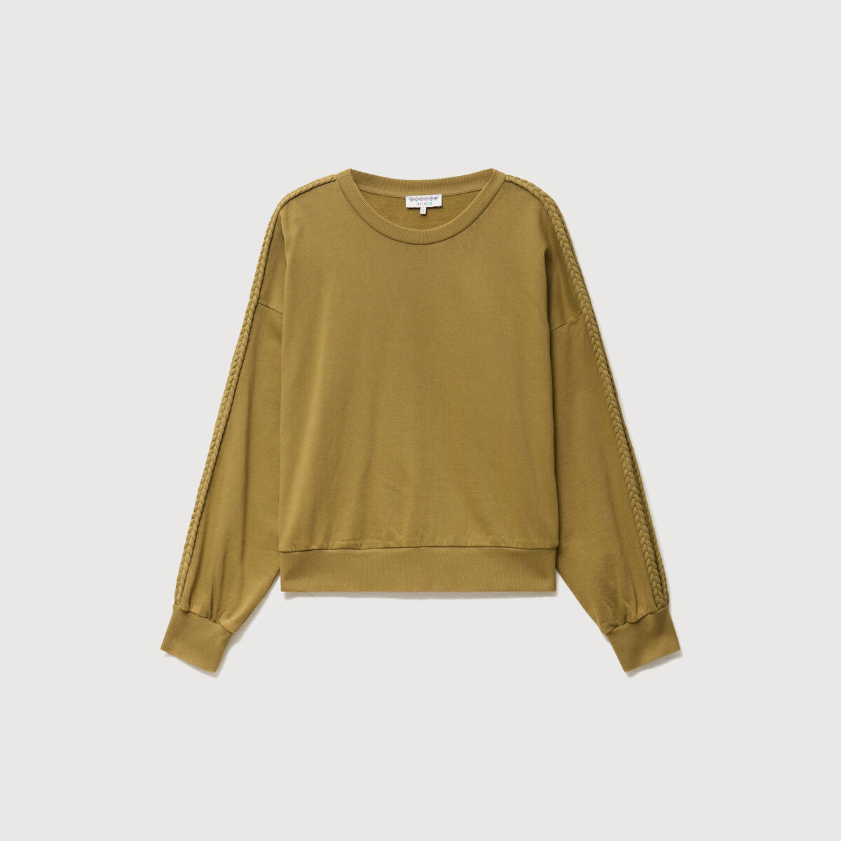 Sweat droit en coton manches longues camel femme
