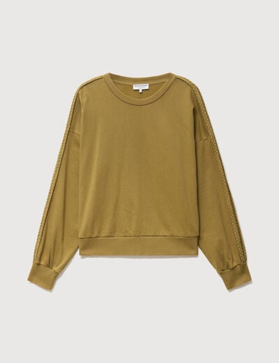Sweat droit en coton manches longues camel femme