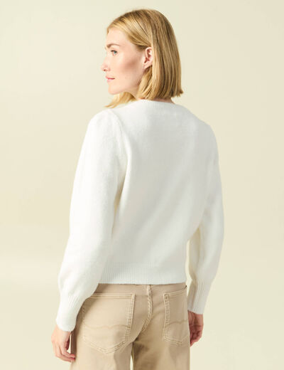 Pull manches longues col rond ecru femme