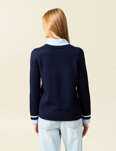 Pull manches longues 2-en-1 bleu foncé femme