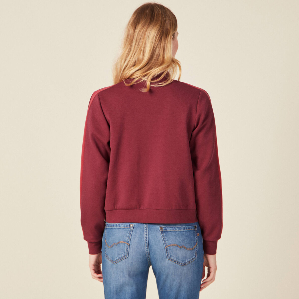 Gilet manches longues zippé prune femme