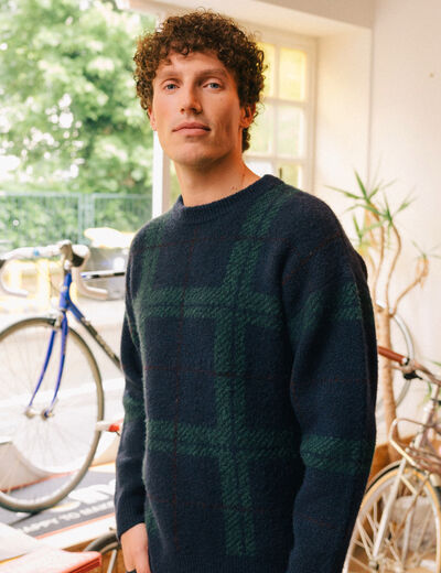 Pull manches longues bleu marine homme
