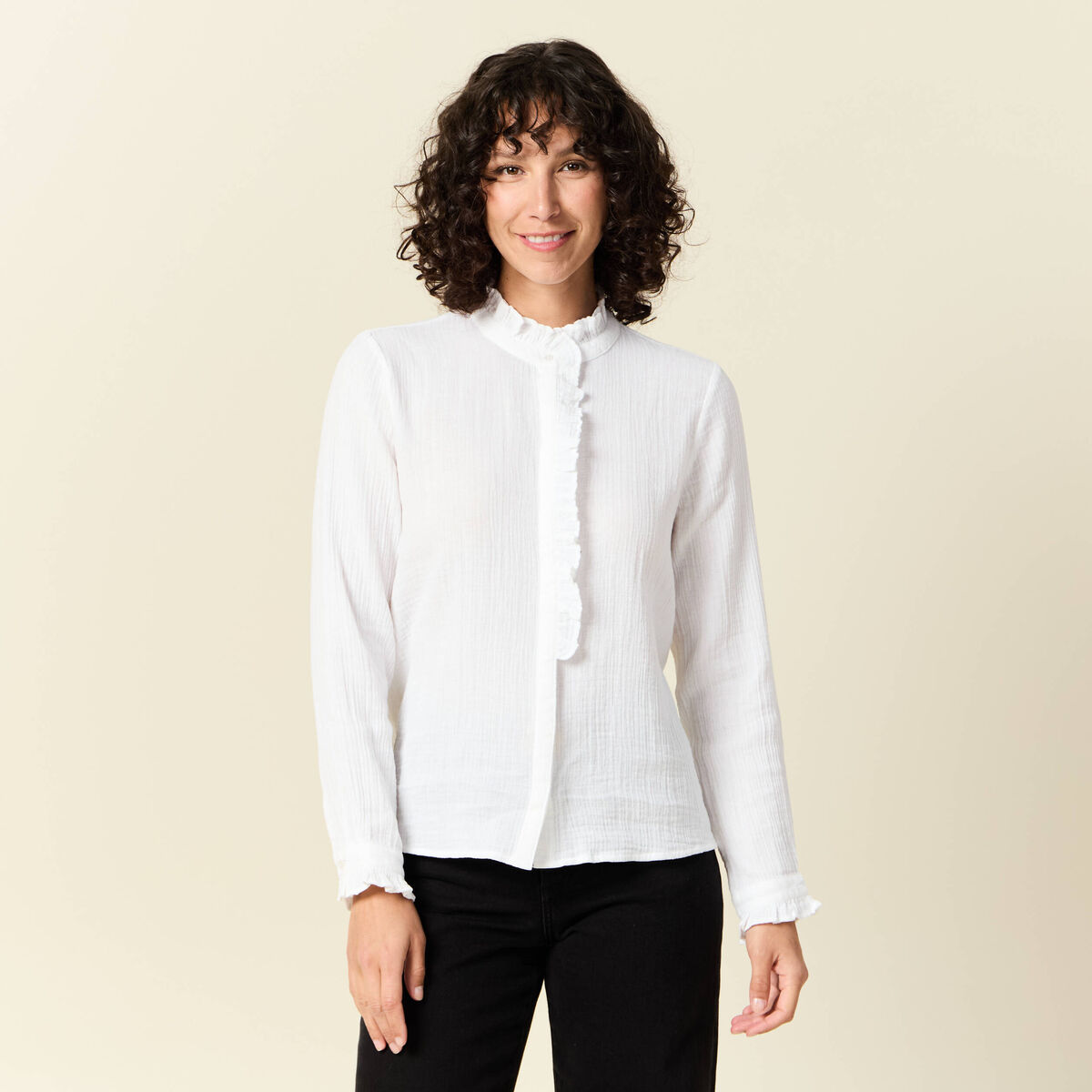 Chemise manches longues blanc femme