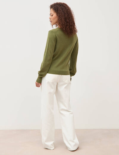 Pull col v manches longues vert femme