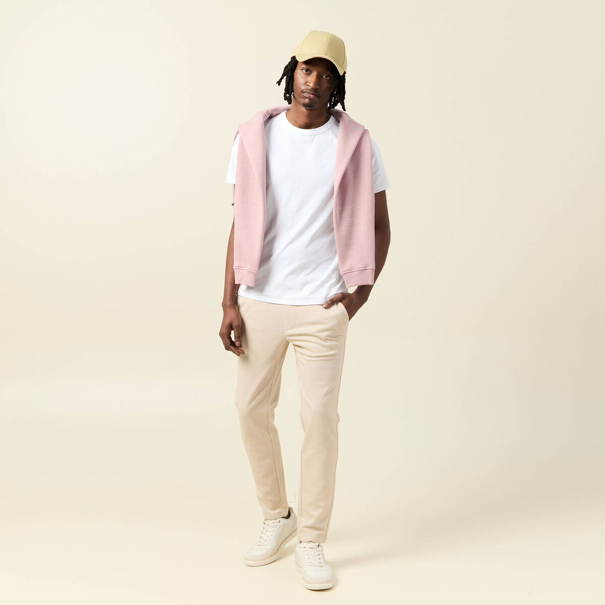 Pantalon jogger élastiqué beige homme