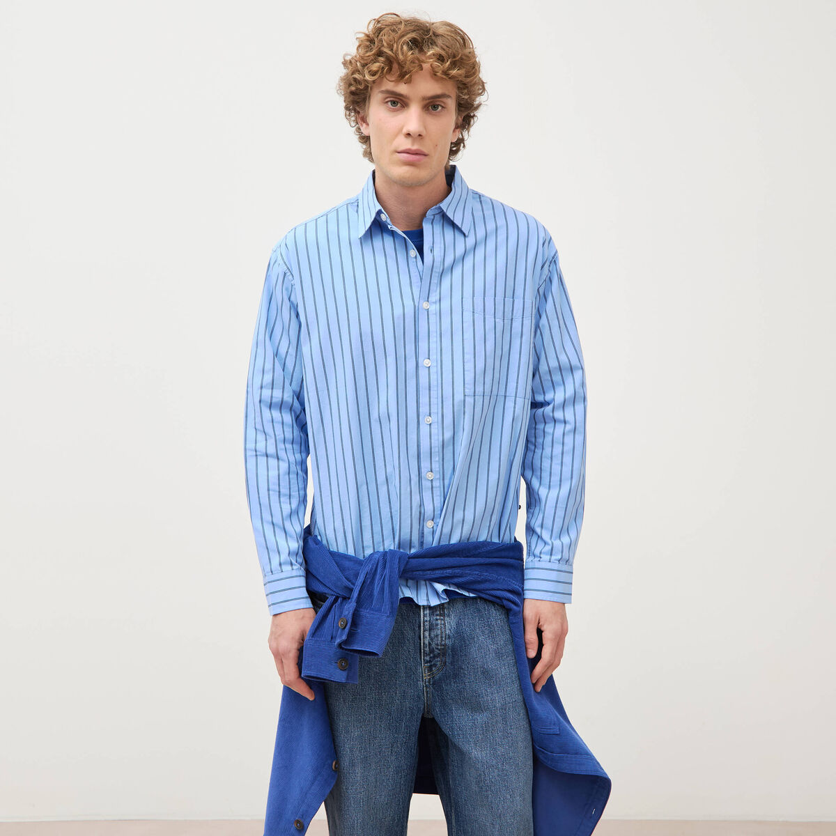 Chemise boyfriend en coton bleu ciel homme