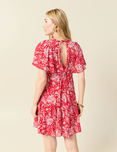 Robe évasée manches courtes rouge femme