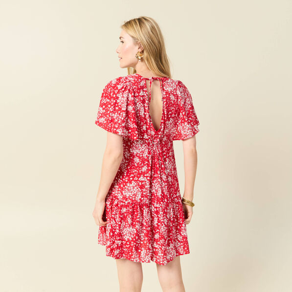 Robe évasée manches courtes rouge femme