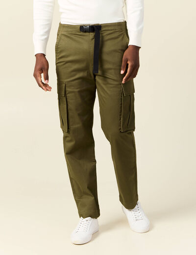 Pantalon cargo poches côtés vert kaki homme