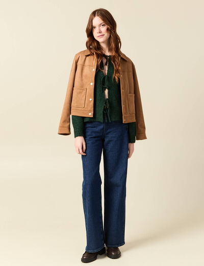 Gilet oversize manches longues vert fonc&eacute; femme