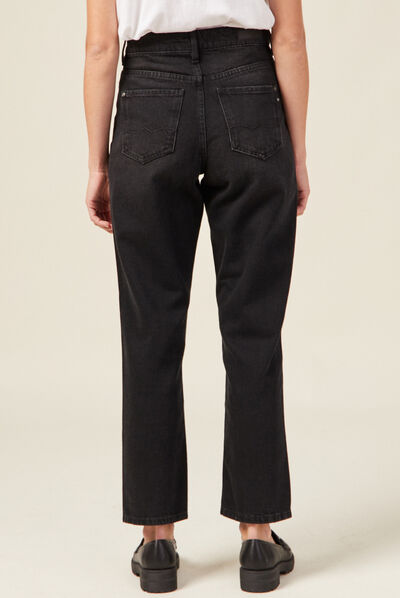Jeans straight 7/8ème destroy denim noir femme