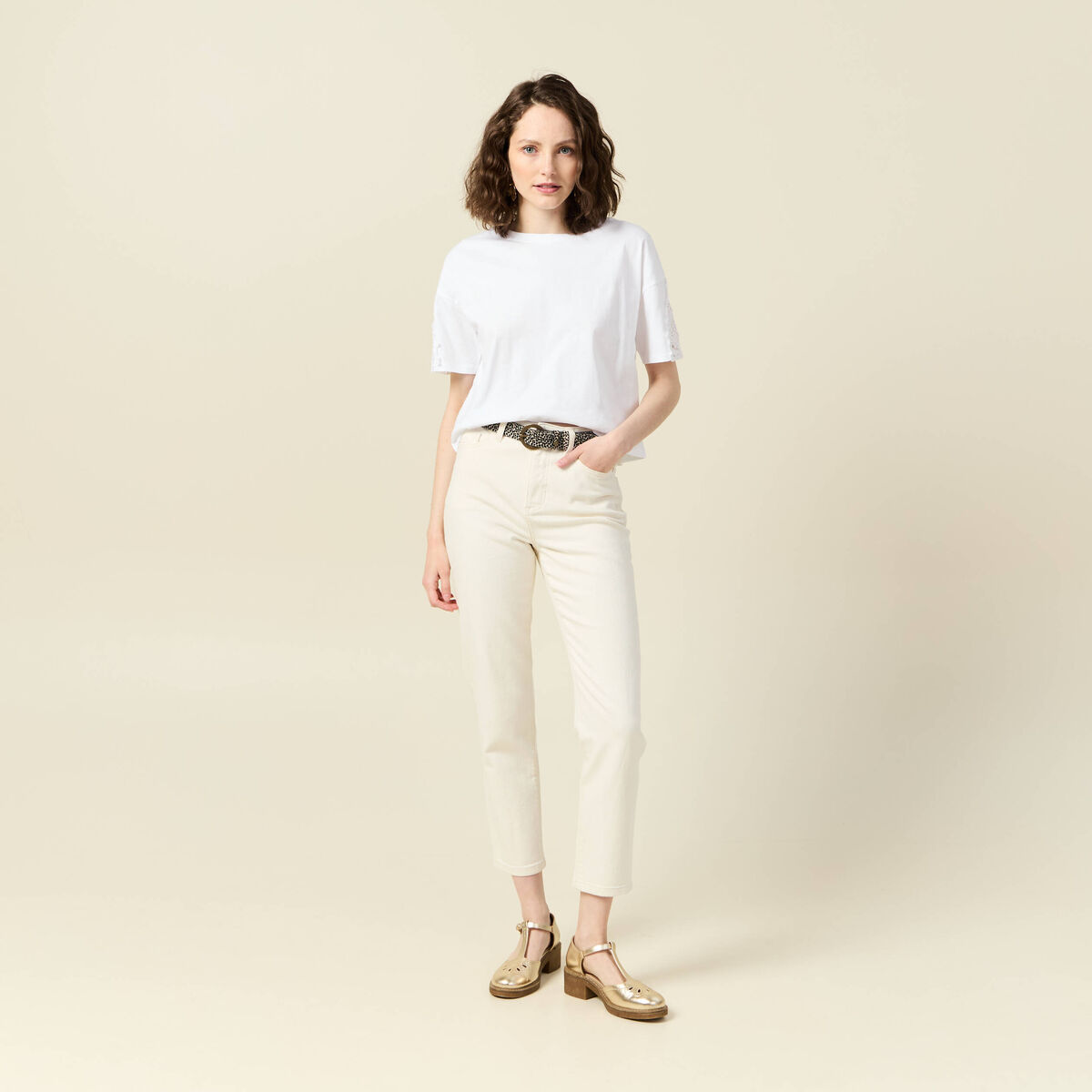 Jeans mom 7/8ème ecru femme