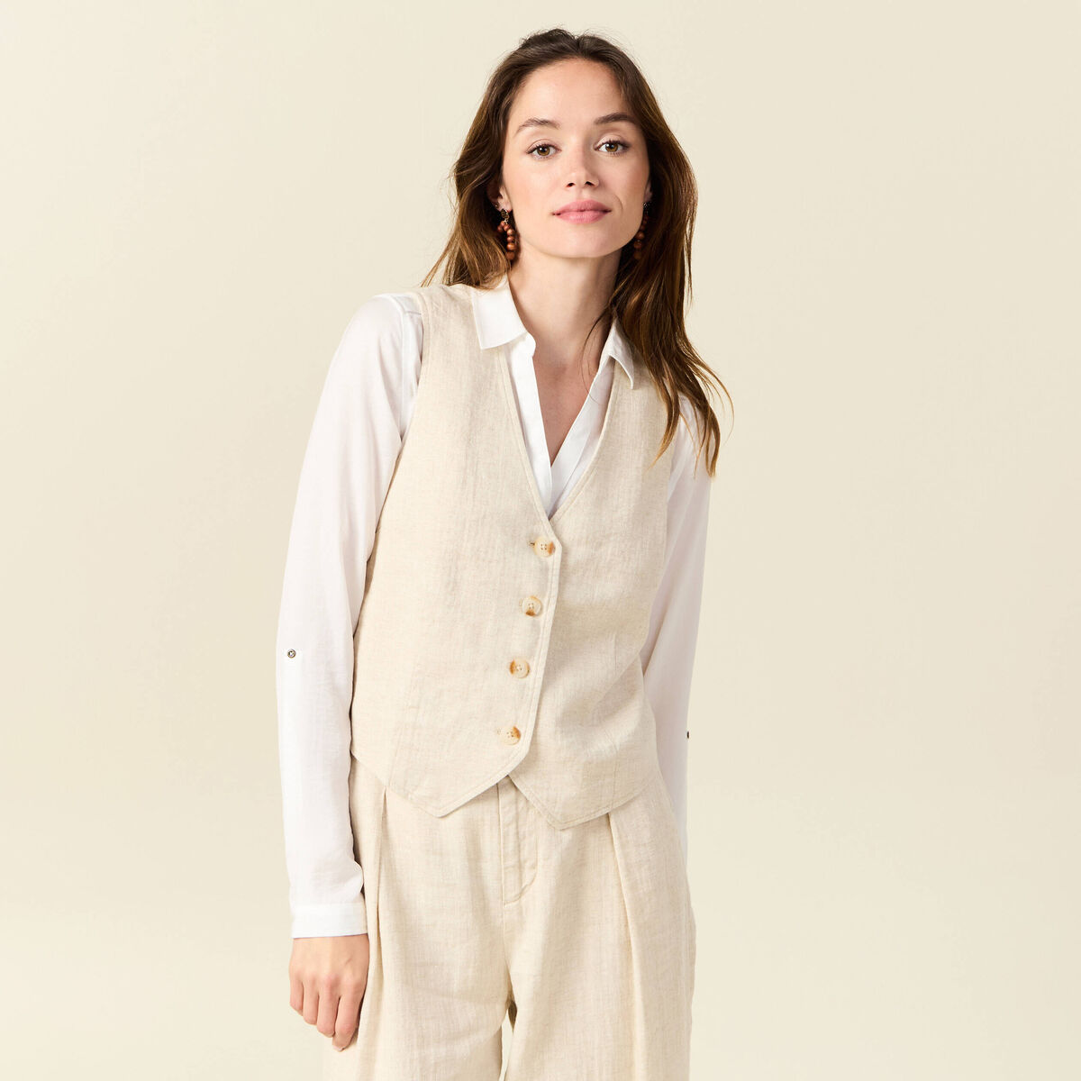 Gilet ajust&eacute; sans manches doubl&eacute; sable femme