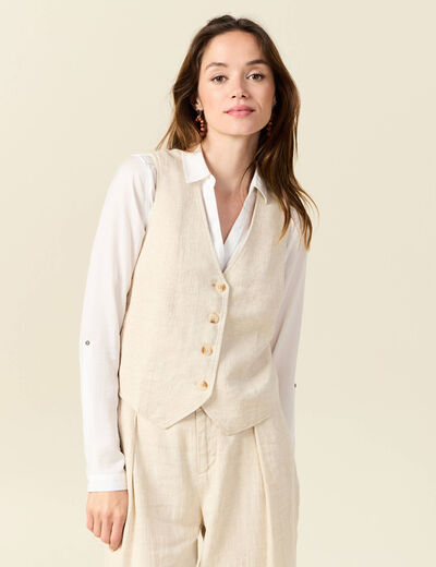 Gilet ajust&eacute; sans manches doubl&eacute; sable femme