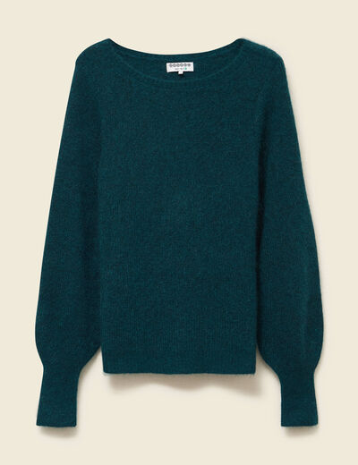 Pull col bateau manches longues vert fonc&eacute; femme
