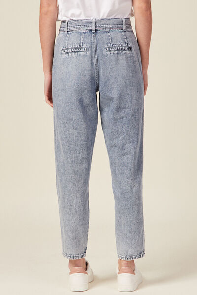 Jeans paperbag ceinturé denim snow bleu femme