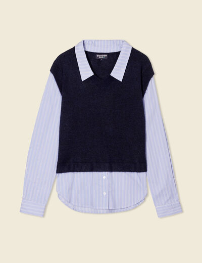 Pull 2-en-1 éco-responsable bleu marine femme