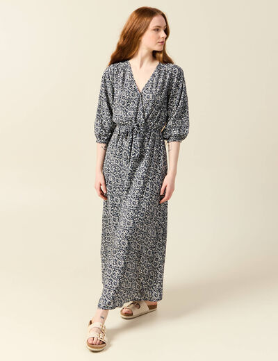Robe longue trapèze bleu femme