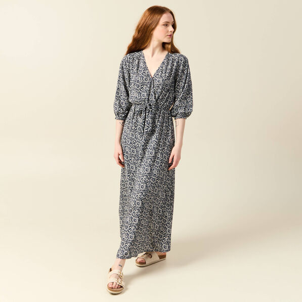 Robe longue trapèze bleu femme