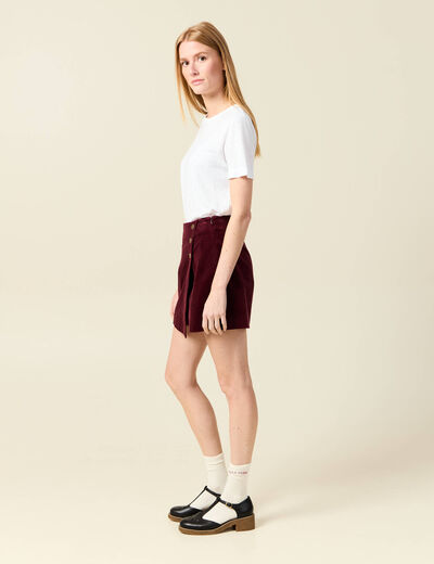 Jupe-short taille haute en velours bordeaux femme
