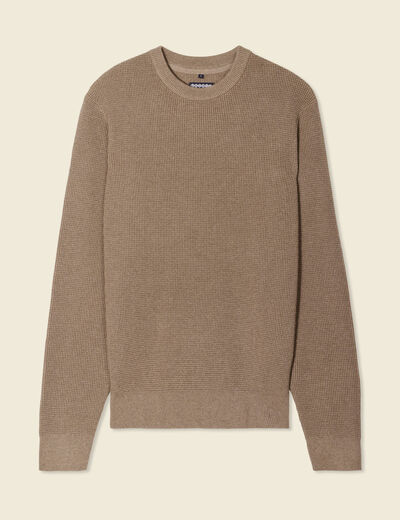 Pull manches longues col rond taupe homme