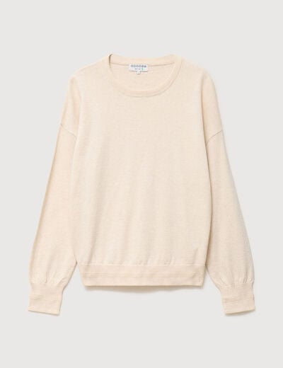Pull oversize col rond manches longues creme femme