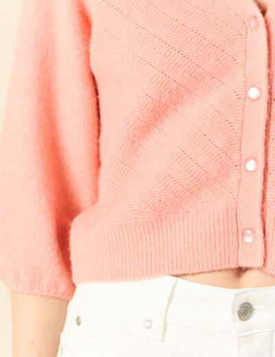 Gilet manches 3/4 rose saumon femme