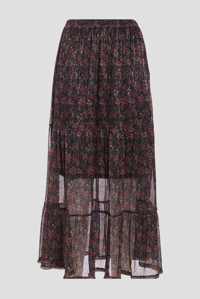 Jupe longue évasée marron foncé femme