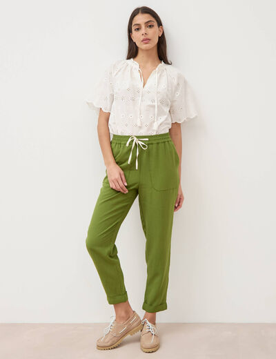 Pantalon taille standard vert olive femme