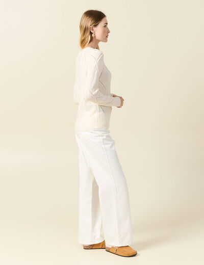 Pull manches longues sequins creme femme