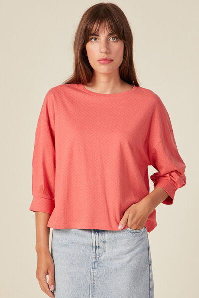 T-shirt manches 3/4 terracotta femme