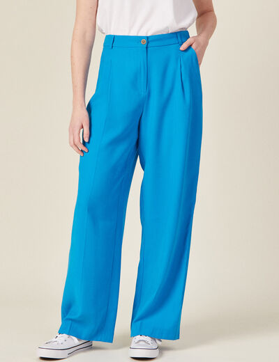 Pantalon large à pinces bleu femme