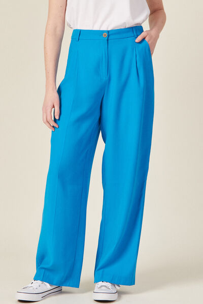 Pantalon large à pinces bleu femme