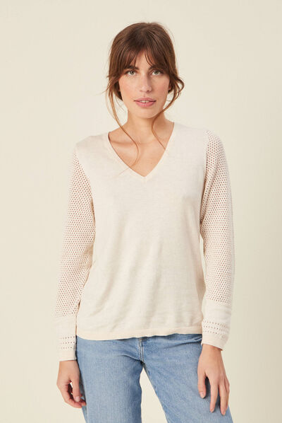 Pull à manches longues creme femme